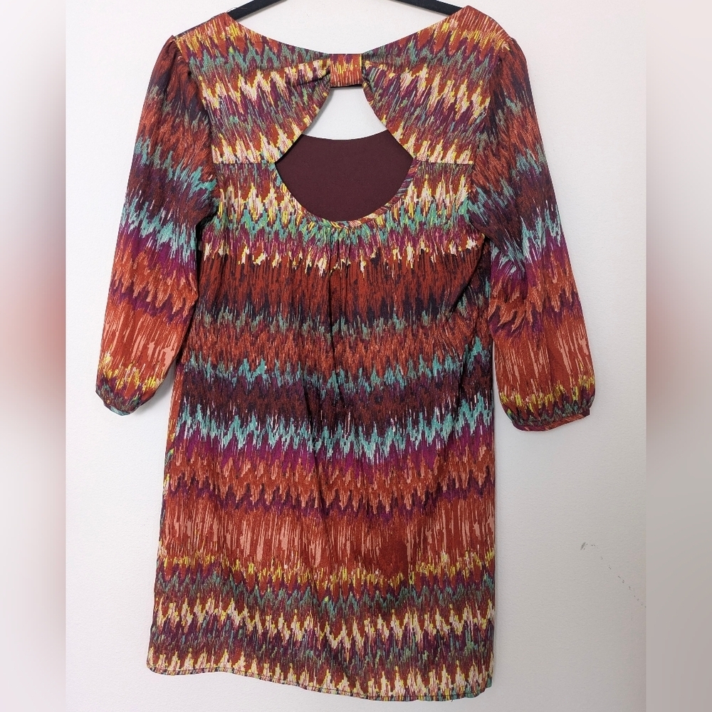Lily Rose Scoop Neck Open-Back Shift Dress Orange Rust Aqua Burgundy Size M EUC